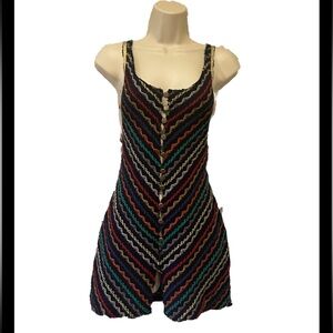 Vintage Navy striped jumper floral embroidered back XS FREE PEOPLE